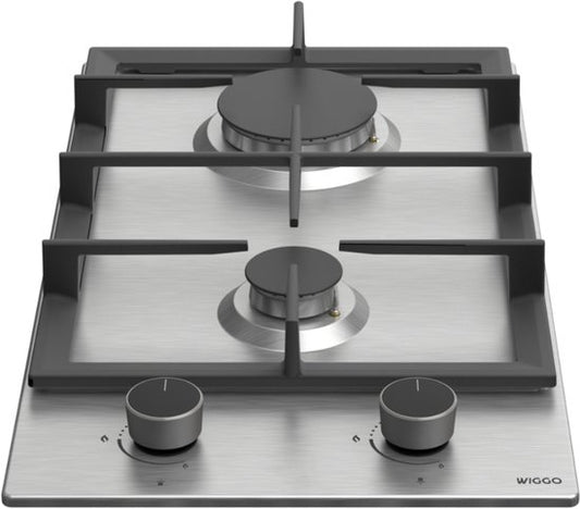 Wiggo WH-G332RD(X) - Inbouw Gaskookplaat - 30 cm - 2 Kookzones - Gietijzeren pannendragers - 5 jaar garantie - Roestvrijstaal