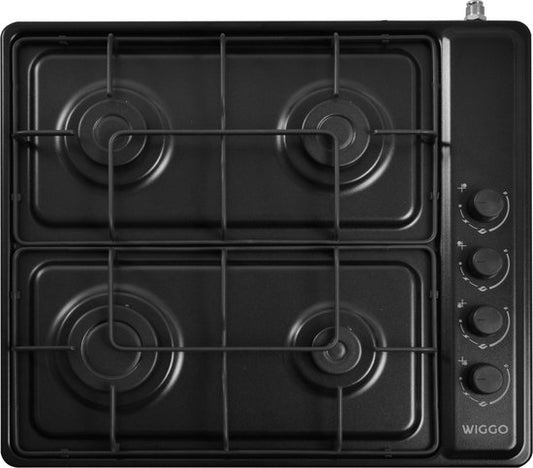 Wiggo WH-G604F(B) – Vrijstaande gaskookplaat – 60 cm – 4 kookzones – Geschikt voor aardgas en butaangas – Thermokoppel beveiliging – Zwart