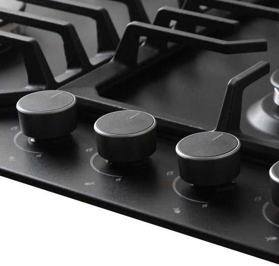 Wiggo WH-G634RL(B) - Inbouw Gaskookplaat - Wok brander - 60 cm - 4 Kookzones - Gietijzeren pannendragers - 5 jaar garantie - Zwart Geëmailleerd