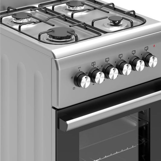 Wiggo WO-E503A(XX) - Vrijstaand - Gasfornuis - 50 cm - 52 Liter - 4 pitten - Energieklasse A - 5 jaar garantie - Roestvrijstaal