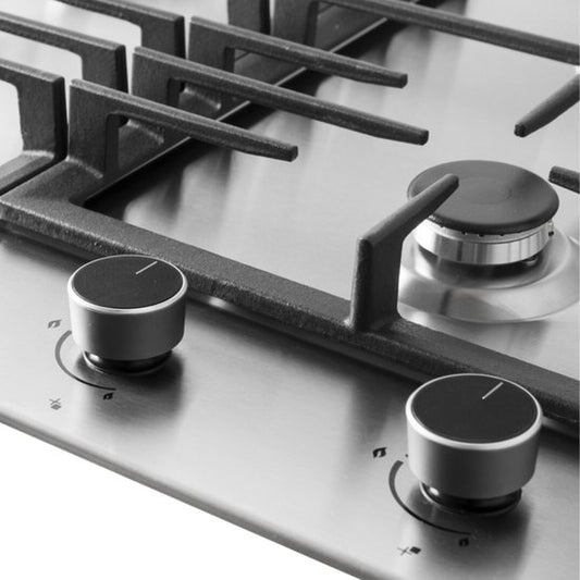 Wiggo WH-G935RR(X) - Inbouw Gaskookplaat - Wok brander - 90 cm - 5 Kookzones - Gietijzeren pannendragers - 5 jaar garantie - Roestvrijstaal