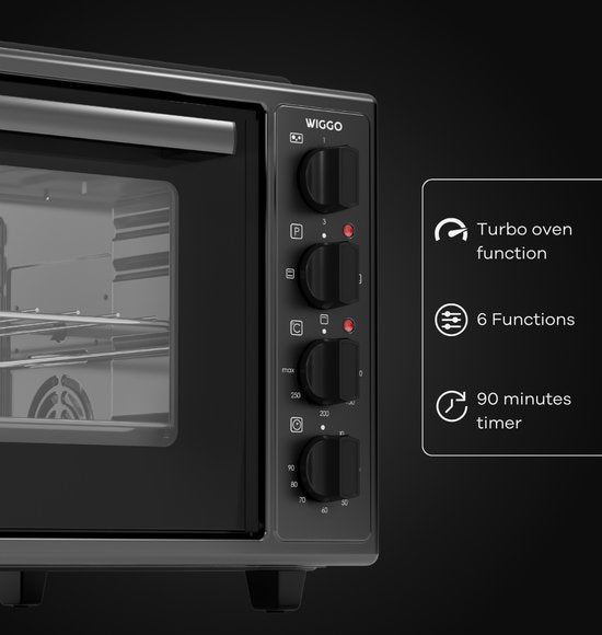 Wiggo WMO-E4562H(B) - Vrijstaande Mini Oven met kookplaat - Electrisch - 60 CM - 45 liter - 3534 W - 5 Jaar Garantie - Zwart