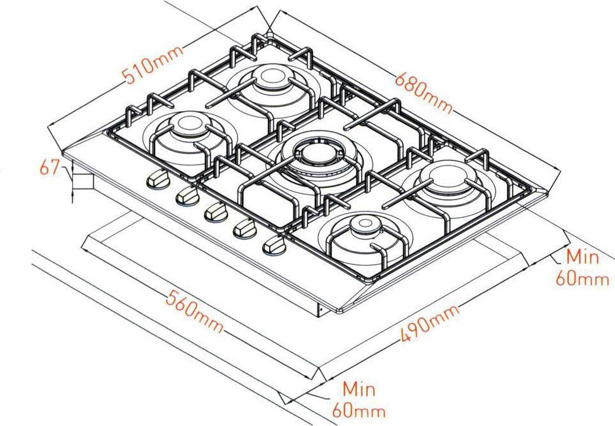 Everglades EVBI851 Inbouw Gaskookplaat