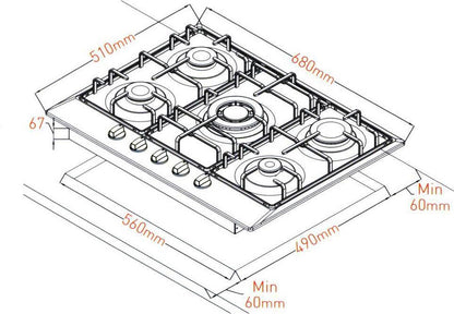 Everglades EVBI851 Inbouw Gaskookplaat