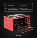 Wiggo WMO-E4562H(R) - Vrijstaande Mini Oven met kookplaat - Electrisch - 60 CM - 45 liter - 3534 W - 5 Jaar Garantie - Rood