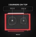 Wiggo WMO-E4562H(R) - Vrijstaande Mini Oven met kookplaat - Electrisch - 60 CM - 45 liter - 3534 W - 5 Jaar Garantie - Rood