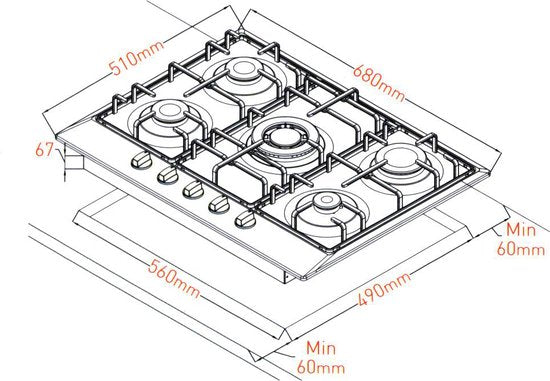 Everglades EVBI8512 Inbouw Gaskookplaat