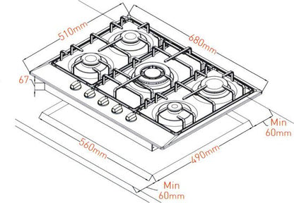 Everglades EVBI8512 Inbouw Gaskookplaat