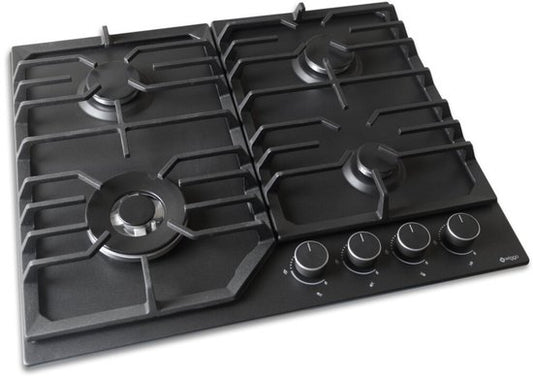 Wiggo WH-G634RL(B) - Inbouw Gaskookplaat - Wok brander - 60 cm - 4 Kookzones - Gietijzeren pannendragers - 5 jaar garantie - Zwart Geëmailleerd