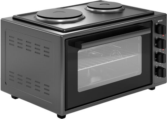 Wiggo WMO-E4562H(B) - Vrijstaande Mini Oven met kookplaat - Electrisch - 60 CM - 45 liter - 3534 W - 5 Jaar Garantie - Zwart