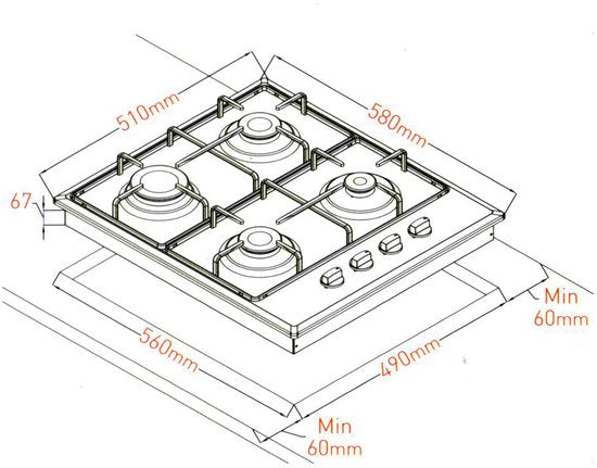 Everglades EVBI8410 - Inbouw Gaskookplaat