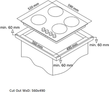 Everglades EVBI8650 - Inbouw Gaskookplaat