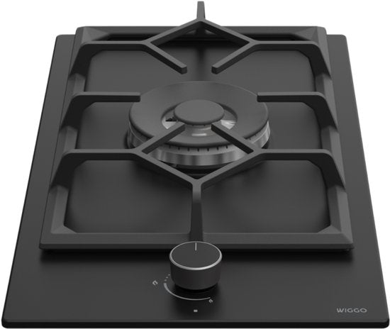 Wiggo WH-G331RD(B) - Inbouw Gaskookplaat - Wok brander - 30 cm - 1 Kookzone - Gietijzeren pannendragers - 5 jaar garantie - Zwart Geëmailleerd