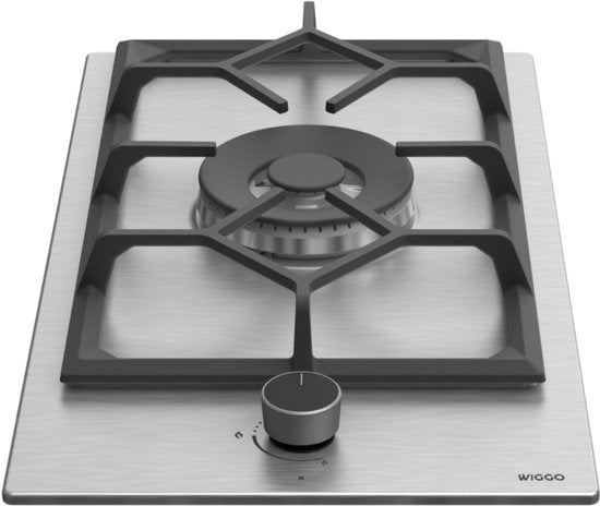 Wiggo WH-G331RD(X) - Inbouw Gaskookplaat - Wok brander - 30 cm - 1 Kookzone - Gietijzeren pannendragers - 5 jaar garantie - Roestvrijstaal