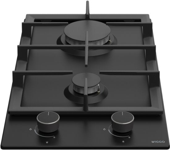 Wiggo WH-G332RD(B) - Inbouw Gaskookplaat - 30 cm - 2 Kookzones - Gietijzeren pannendragers - 5 jaar garantie - Zwart Geëmailleerd