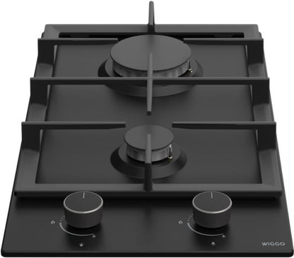 Wiggo WH-G332RD(B) - Inbouw Gaskookplaat - 30 cm - 2 Kookzones - Gietijzeren pannendragers - 5 jaar garantie - Zwart Geëmailleerd