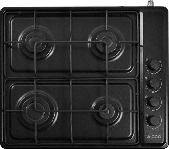 Wiggo WH-G604F(B) – Vrijstaande gaskookplaat – 60 cm – 4 kookzones – Geschikt voor aardgas en butaangas – Thermokoppel beveiliging – Zwart