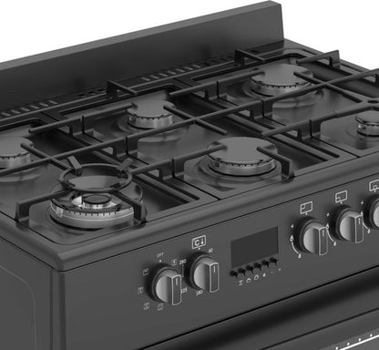 Wiggo - WO-E969R(BB) - Vrijstaand - Gasfornuis - 90 cm - 110 Liter - 6 pitten - Energieklasse B - 5 jaar garantie - Zwart