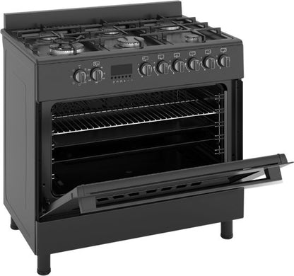 Wiggo - WO-E969R(BB) - Vrijstaand - Gasfornuis - 90 cm - 110 Liter - 6 pitten - Energieklasse B - 5 jaar garantie - Zwart