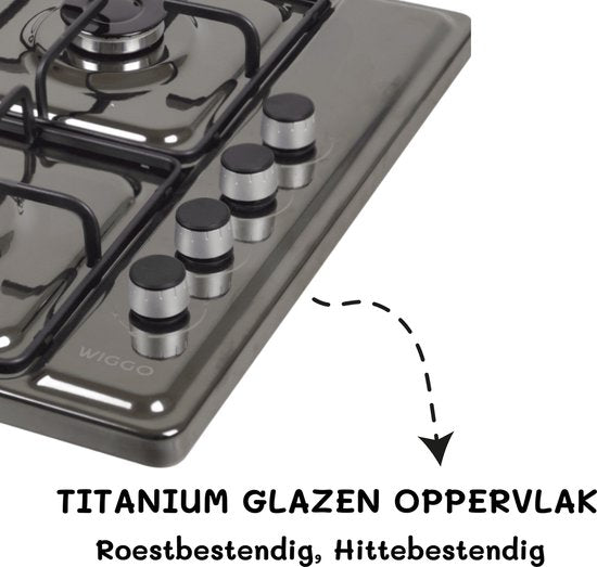 Wiggo WH-G604F(T) – Vrijstaande gaskookplaat – 60 cm – 4 kookzones – Geschikt voor aardgas en butaangas – Thermokoppel beveiliging – Titanium