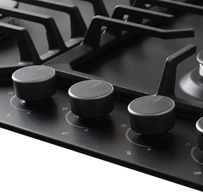 Wiggo WH-G634RL(B) - Inbouw Gaskookplaat - Wok brander - 60 cm - 4 Kookzones - Gietijzeren pannendragers - 5 jaar garantie - Zwart Geëmailleerd