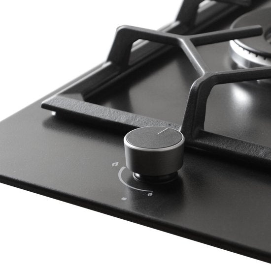 Wiggo WH-G331RD(B) - Inbouw Gaskookplaat - Wok brander - 30 cm - 1 Kookzone - Gietijzeren pannendragers - 5 jaar garantie - Zwart Geëmailleerd