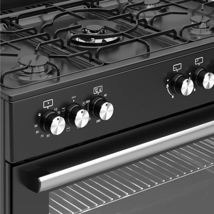 Wiggo WO-E906B(BB) - Vrijstaand - Gasfornuis - 90 cm - 110 Liter - 5 pitten - Energieklasse A - 5 jaar garantie - Zwart