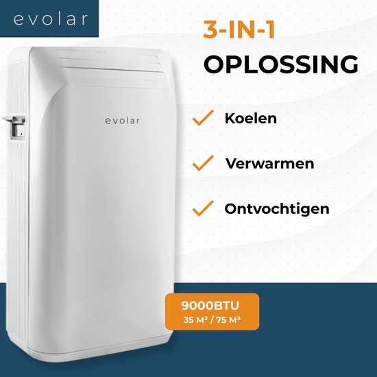 Evolar Mobiele Airco Zonder Afvoerslang - met Luchtontvochtiger