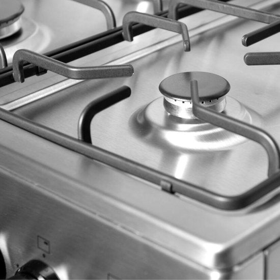 Wiggo WO‑E603R(XX) – Vrijstaand gasfornuis – 60 cm – 4 kookzones – 56L elektrische oven – Roestvrijstaal – Elektrische vonkontsteking & vlambeveiliging – Energieklasse A – 5 jaar garantie