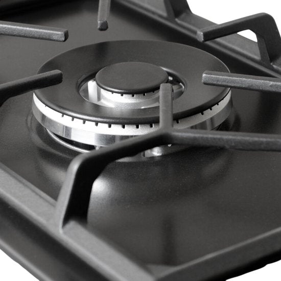 Wiggo WH-G331RD(B) - Inbouw Gaskookplaat - Wok brander - 30 cm - 1 Kookzone - Gietijzeren pannendragers - 5 jaar garantie - Zwart Geëmailleerd