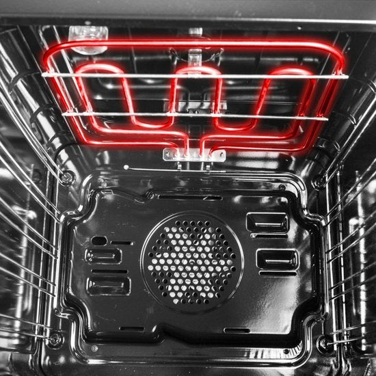 Wiggo WO‑E909R(XX) – Vrijstaand gasfornuis – 90 cm – 5 kookzones met wokbrander – 110L elektrische oven – Roestvrijstaal – Elektrische vonkontsteking & vlambeveiliging – Energieklasse B – 5 jaar garantie