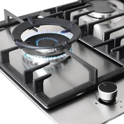 Wiggo WH-G935RR(X) - Inbouw Gaskookplaat - Wok brander - 90 cm - 5 Kookzones - Gietijzeren pannendragers - 5 jaar garantie - Roestvrijstaal