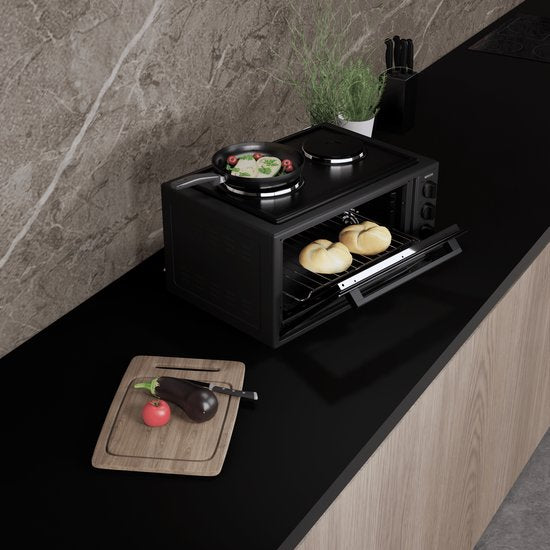 Wiggo WMO-E4562H(B) - Vrijstaande Mini Oven met kookplaat - Electrisch - 60 CM - 45 liter - 3534 W - 5 Jaar Garantie - Zwart