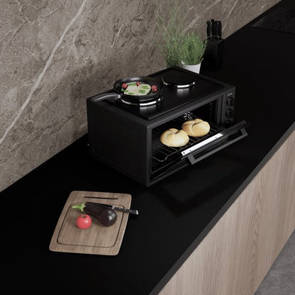 Wiggo WMO-E4562H(B) - Vrijstaande Mini Oven met kookplaat - Electrisch - 60 CM - 45 liter - 3534 W - 5 Jaar Garantie - Zwart