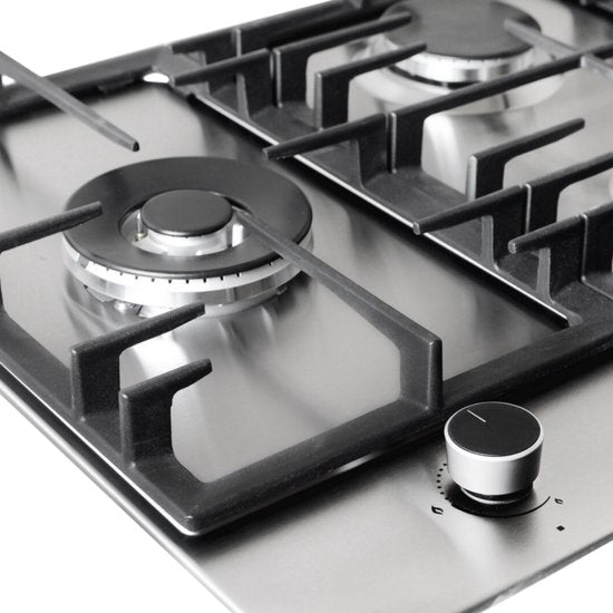 Wiggo WH-G935RR(X) - Inbouw Gaskookplaat - Wok brander - 90 cm - 5 Kookzones - Gietijzeren pannendragers - 5 jaar garantie - Roestvrijstaal