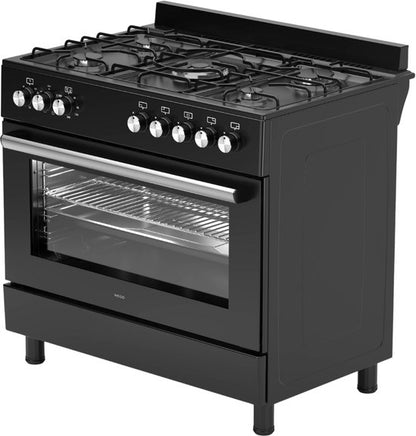 Wiggo WO-E906B(BB) - Vrijstaand - Gasfornuis - 90 cm - 110 Liter - 5 pitten - Energieklasse A - 5 jaar garantie - Zwart