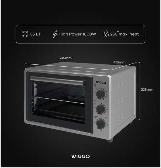 Wiggo WMO-E353(X) - Vrijstaande Mini Oven - Electrisch - 50 CM - 35 liter - 1800 W - 5 Jaar Garantie - Roestvrijstaal