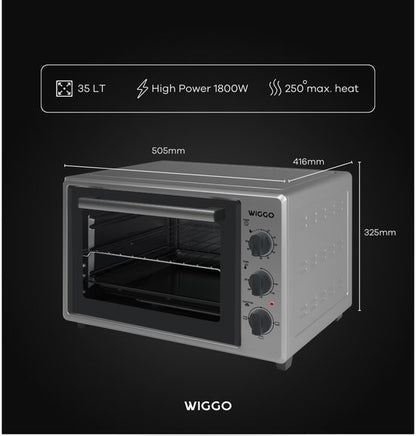 Wiggo WMO-E353(X) - Vrijstaande Mini Oven - Electrisch - 50 CM - 35 liter - 1800 W - 5 Jaar Garantie - Roestvrijstaal
