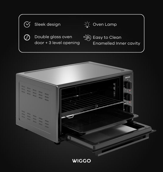 Wiggo WMO-E456(B) - Vrijstaande Mini Oven - Electrisch - 60 CM - 45 liter - 2000 W - 5 Jaar Garantie - Zwart
