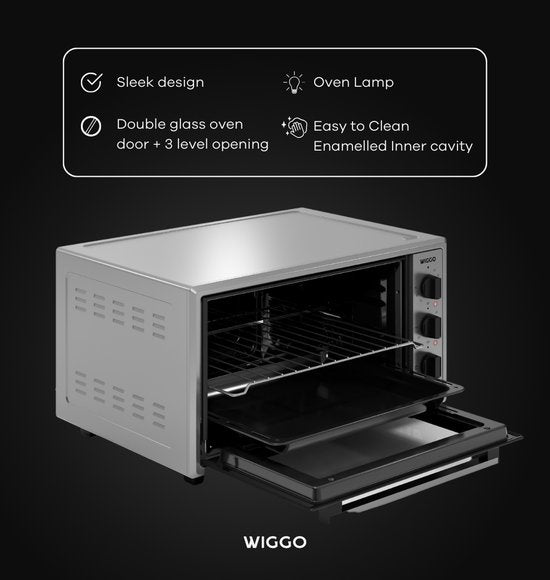 Wiggo WMO-E456(X) - Vrijstaande Mini Oven - Electrisch - 60 CM - 45 liter - 2000 W - 5 Jaar Garantie - Roestvrijstaal