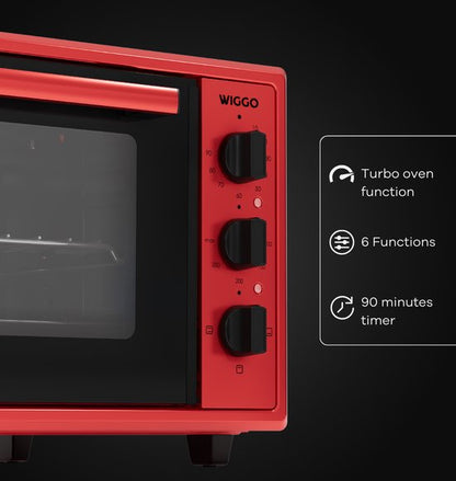 Wiggo WMO-E456(R) - Vrijstaande Mini Oven - Electrisch - 60 CM - 45 liter - 2000 W - 5 Jaar Garantie - Rood