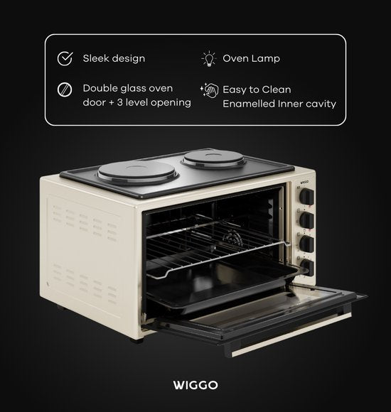 Wiggo WMO-E4562H(C) - Vrijstaande Mini Oven met kookplaat