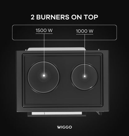 Wiggo WMO-E4562H(B) - Vrijstaande Mini Oven met kookplaat - Electrisch - 60 CM - 45 liter - 3534 W - 5 Jaar Garantie - Zwart