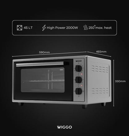 Wiggo WMO-E456(X) - Vrijstaande Mini Oven - Electrisch - 60 CM - 45 liter - 2000 W - 5 Jaar Garantie - Roestvrijstaal