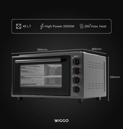 Wiggo WMO-E4562H(B) - Vrijstaande Mini Oven met kookplaat - Electrisch - 60 CM - 45 liter - 3534 W - 5 Jaar Garantie - Zwart