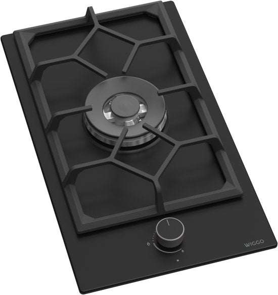 Wiggo WH-G331RD(B) - Inbouw Gaskookplaat - Wok brander - 30 cm - 1 Kookzone - Gietijzeren pannendragers - 5 jaar garantie - Zwart Geëmailleerd