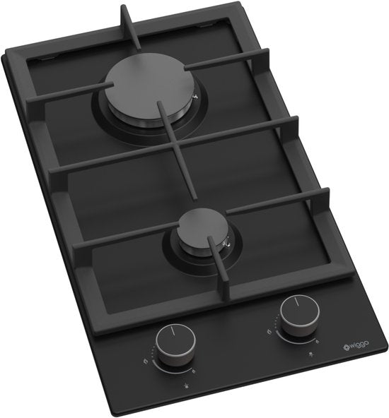 Wiggo WH-G332RD(B) - Inbouw Gaskookplaat - 30 cm - 2 Kookzones - Gietijzeren pannendragers - 5 jaar garantie - Zwart Geëmailleerd