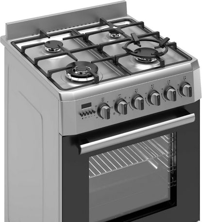 Wiggo WO-E639R(XX) – Vrijstaand gasfornuis – 60 cm – 5 kookzones – met wokbrander – 56L elektrische oven – Roestvrijstaal – Elektrische vonkontsteking & vlambeveiliging – Energieklasse A – 5 jaar garantie