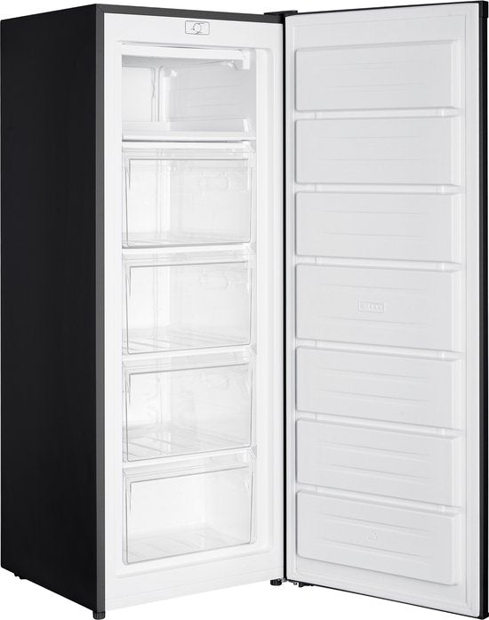 Wiggo WF-UR14E(B) – Kastmodel Vriezer – 168 Liter – 143 cm hoog – Energielabel E – Vrijstaand – 5 lades – Stil 40 dB – Omkeerbare deur – Zwart – 5 jaar garantie