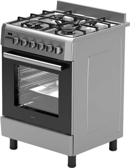 Wiggo WO-E639R(XX) – Vrijstaand gasfornuis – 60 cm – 5 kookzones – met wokbrander – 56L elektrische oven – Roestvrijstaal – Elektrische vonkontsteking & vlambeveiliging – Energieklasse A – 5 jaar garantie